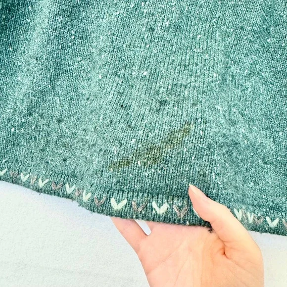 VTG Woolrich Teal Ramie Wool Blend Quarter Zip Sweater Womens Medium Petite 9101 - Picture 3 of 6